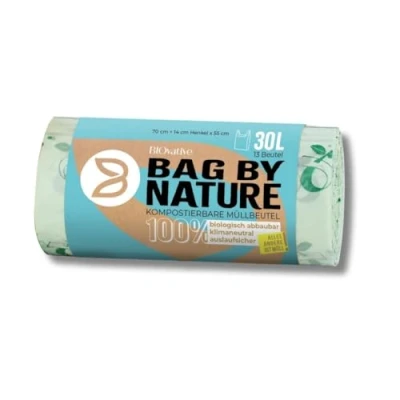 Afbeelding van 30L composteerbare afvalzakken met handvat: 39 biologische vuilniszakken, Made in Germany, 100% biologisch afbreekbaar 6 weken, klimaatneutraal, scheurvast en lekvrij, ook als 6L, 10L, 20L