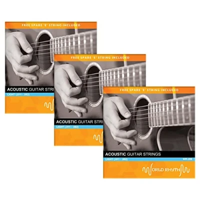 Afbeelding van World Rhythm Akoestische Gitaarsnaren Licht (.011 .052) met Reserve High &#039;e&#039; String Pack van 3