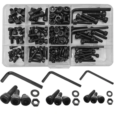 Afbeelding van 219 stuks Moeren en Bouten M4/M5/M6 Hex Sokkel Machineschroeven, Bouten, Sluitringen Assortiment set met Schroeven (Zwart)