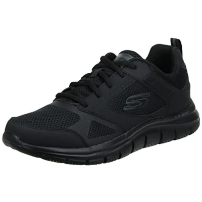 Afbeelding van Skechers Track Syntac Sneaker voor heren, Zwart lederen mesh zwarte rand, 39 EU