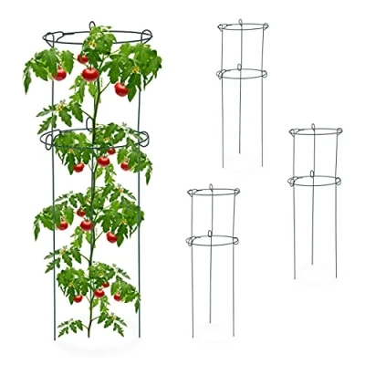 Afbeelding van Relaxdays Plantensteun rond 4 stuks tomatensteun rankhulp metaal ringen groen