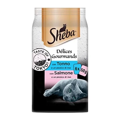 Afbeelding van Sheba Délice Gourmands Tokyo kattenvoer met tonijn en zalm, 72 zakjes à 50 g
