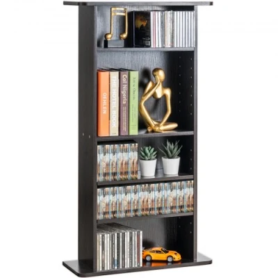 Afbeelding van VEVOR Opbergkast voor media, 5 laags dvd plank, geschikt maximaal 240 cd&#039;s, verstelbare cd planken, beschermt en organiseert muziek, film, videogames of memorabilia collecties, espresso