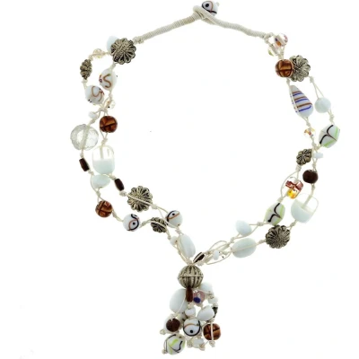 Afbeelding van Behave Witte ketting met glas en keramieke kralen