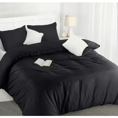 Afbeelding van Utopia Bedding Dekbedovertrek Set Zachte Microvezel 200x200cm met Kussenslopen 50x75cm Beddengoed Zwart
