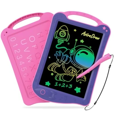 Afbeelding van HOMESTEC AstroDraw Meisjesspeelgoed voor 2, 3, 4, 5, 6 jaar oude meisjes, cadeau, kleurrijk tekenblok met draagbaar handvat, LCD schrijftablet kinderen, reizen, educatief speelgoed,