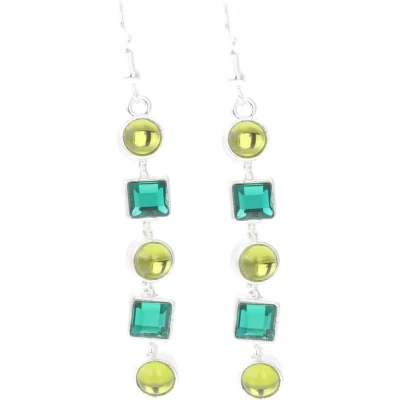 Afbeelding van Behave Oorbellen hangers zilver kleur met stenen groen 6,8 cm