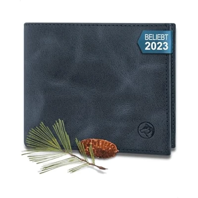 Afbeelding van Wolfstrøm Leren portemonnee voor heren, &#039;Nørge&#039;, Tri Fold RFID blocker, vak 6/8 kaarten, ID vak, groot extra bankbiljetten, muntenvak, (08) Midnight Blue, X Large, Muntenportemonnee