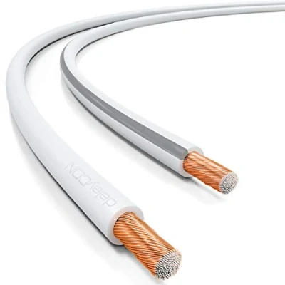 Afbeelding van deleyCON 25m Luidsprekerkabel Boxkabel 2x 2,5mm² Kopergecoat Aluminium CCA Polariteitsmarkering 2x50x0,25mm Draad BauPVO/CPR Wit