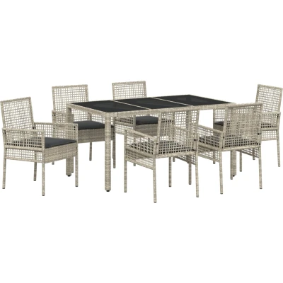 Afbeelding van vidaXL 7 delige tuin eetset met kussens lichtgrijs poly rattan