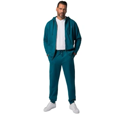 Afbeelding van JP 1880, Heren, grote maten, joggingpak, homewear, 2 delig, jas met capuchon en broek, tot maat 8XL, blauw, 8XL