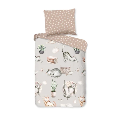 Afbeelding van Good Morning Catlife dekbedovertrek Peuter (120x150 cm + 1 sloop) Grijs