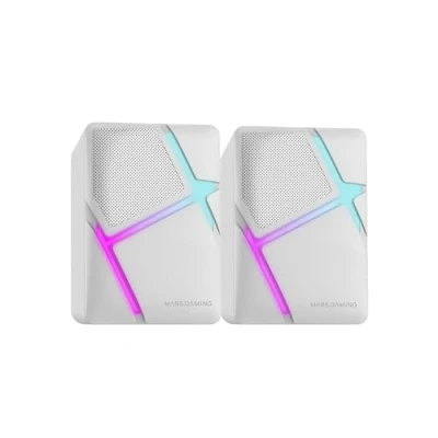 Afbeelding van Mars Gaming MS H, Speakers RGB Flow, Inverted Drivers en 3D Surround Sound 10W, Compacte Luidsprekers met Volumeregeling Box, Universele 3.5mm Jack Aansluiting, Wit
