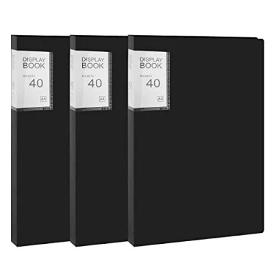 Afbeelding van Showmap, A4, presentatiemap, presentatieboek met 40 transparante hoezen, bescherming voor kunst, rapportbladen, brieven, portfolio&#039;s school, kantoor, bedrijf, zwart, 3 stuks