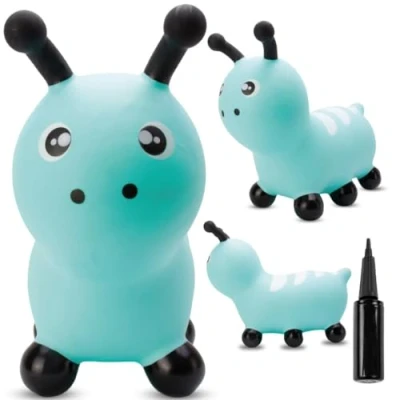 Afbeelding van sun baby Springdier met pomp vanaaf 1 jaar Rups blauw max 50kg, duurzaam rubber, gecertificeerd, bpa vrij, springpaard, springhond