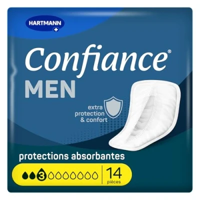Afbeelding van Confiance mannen Kleine absorberende anatomische beschermers voor discreet absorptieniveau = 3 druppels (gemiddelde urineweg) pH neutraal de huid 14 stuks