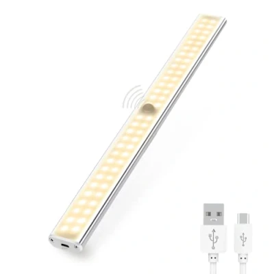 Afbeelding van Kastlamp met Bewegingsmelder LED, Magneetstrip,Oplaadbare batterij USB kabel inbegrepen. 60 LEDS Licht Warme Nacht 40CM Kast, Keuken, Gang, Badkamer, Trap.