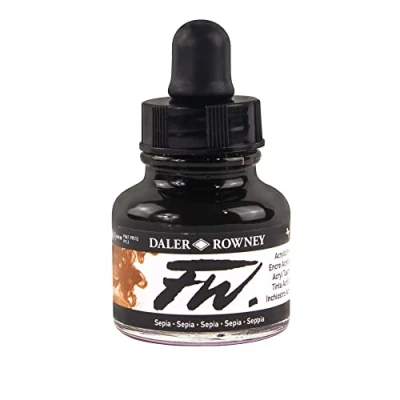 Afbeelding van Daler Rowney FW acryl inkt, glazen fles met druppelaar, 1 oz 29,5 ml, Sepia