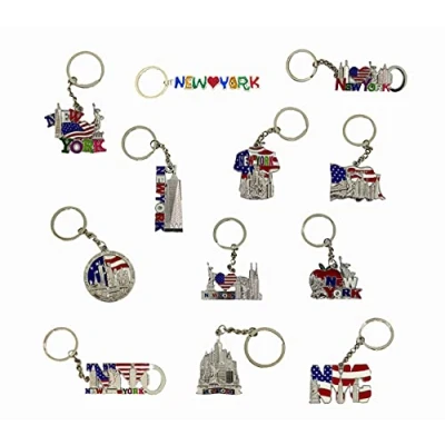 Afbeelding van TSY TOOL 12 pack New York NYC metalen sleutelhanger ring bundel souvenircollectie cadeauset â&#039;¬&quot; inclusief Empire State Freedom Tower Vrijheidsbeeld VS vlag en meer