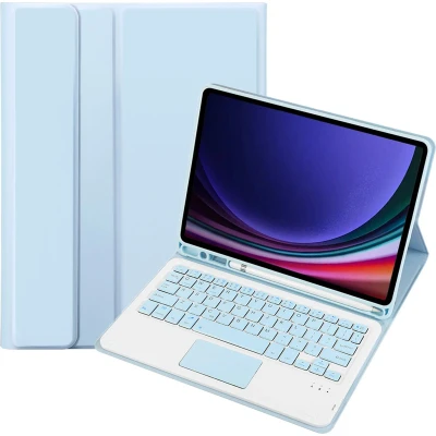 Afbeelding van Case2go Bluetooth Toetsenbord geschikt voor Samsung Galaxy Tab S9/S9 FE (2023) Met stylus pen houder en Touchpad QWERTY Keyboard case Licht Blauw