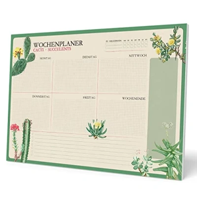 Afbeelding van Grupo Erik BPSA30025 weekplanner, A3, Botanical Cacti, cactus, Duitse planner, bureauplanner,