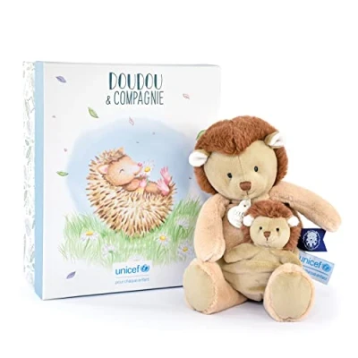Afbeelding van Doudou et Compagnie Pluche dier egel met Baby 25 cm beige mooie geschenkdoos &amp; Me Unicef DC3986