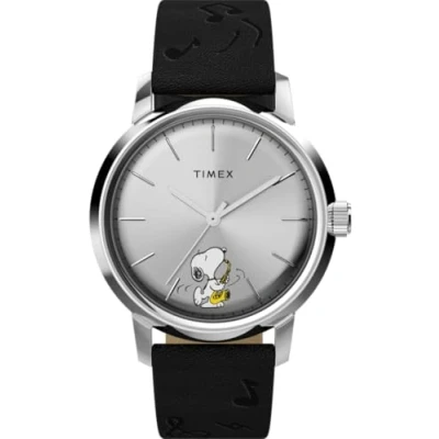 Afbeelding van Timex x Peanuts Marlin Saxophonist TW2W68800 Horloge Leer Zwart Ø 40 mm