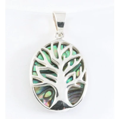 Afbeelding van Zilveren hanger met levensboom op abalone schelp