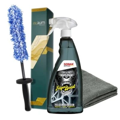 Afbeelding van detailmate Velgenreinigingsset: Sonax FelgenBeast velgenreiniger 1L + Aurum ultraFlat microvezel velgenborstel microvezeldoek 320GSM