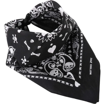 Afbeelding van Zwarte bandana met witte schedelprint One size Design hoofddoek in zwart
