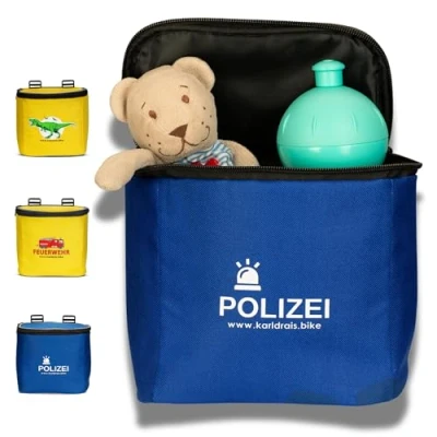 Afbeelding van Stuurtas voor kinderen met sluiting, loopfiets, stuurtas, stuurmand, fietsstuurtas, fietstas, step, accessoires, kinderfiets, politie
