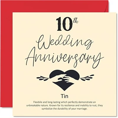 Afbeelding van 10e verjaardag kaart voor echtgenoot vrouw vriend vriendin huwelijksverjaardag Tin bruiloft vrouwen mannen haar hem, 145mm x wenskaarten verloofde