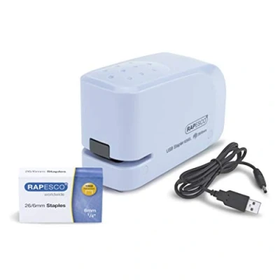 Afbeelding van Rapesco 1452 626EL Automatische USB/Batterij Nietmachine met 1000 26/6 mm Nietjes, Poederblauw