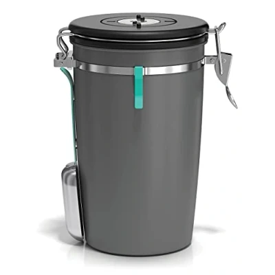 Afbeelding van Coffee Gator Aromadichte koffieblik opbergdoos met CO2 ventiel en magnetische doseerlepel (grijs, large)