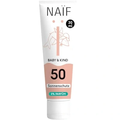 Afbeelding van Naïf zonnebrandcrème op minerale basis voor baby&#039;s en kinderen SPF 50 0% parfum UVA UVB bescherming waterbestendig dermatologisch getest zonder microplastics 30ML