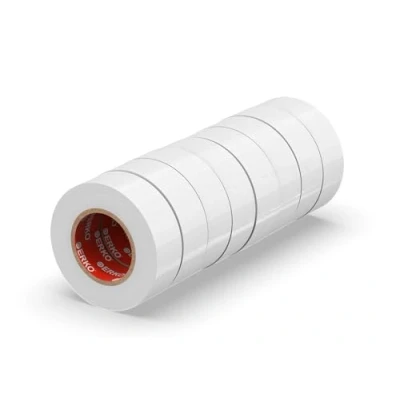 Afbeelding van ERKO PVC isolatietape set 19 mm x 20 m reparatie van elektrische leidingen, zeer flexibel met sterke kleefkracht, bestand tegen chemicaliën, wit, verpakking 8 stuks, polyvinylchloride