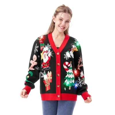 Afbeelding van Giggling Getup Lelijke trui voor dames, gebreide kersttrui met Rudolph rendiertrui, Zwart, M