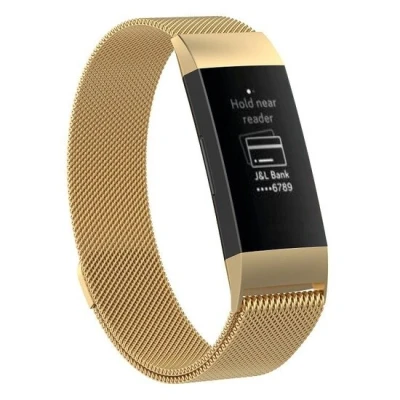 Afbeelding van Fitbit Charge 3 &amp; 4 milanese bandje Maat: Large Goud