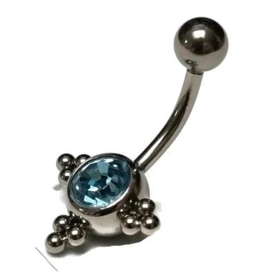 Afbeelding van Chirurgisch stalen navelpiercing Eline dots aqua blauw zirkonia zilverkleurig
