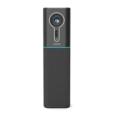 Afbeelding van PORT CONNECT Conference Tower Desktop Camera 2K QHD Webcam met Auto Framing Microfoon en Luidspreker USB C Zwart Professionele videobellen voor thuis op kantoor