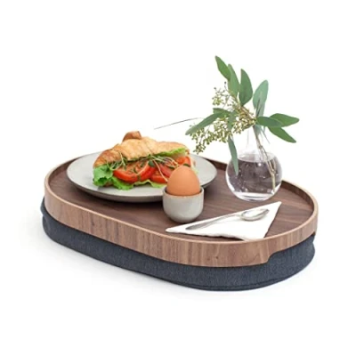 Afbeelding van Bosign Laptray Schootkussen Medium Antislip Walnoot blad Ovaal 39 x26 x 6.5 cm