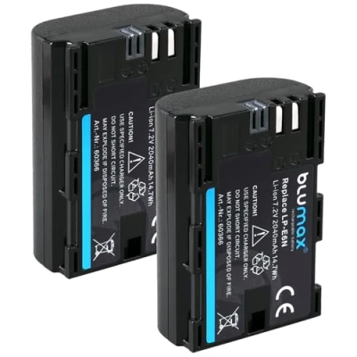 Afbeelding van 2x Blumax batterij vervangt Canon LP E6N LPE6N (echt 2040mAh) met Infochip compatibel XC10 XC15 EOS R RA R6 R5 R7 60D 70D 80D 90D 5D Mark I II III IV 6D 7D II.