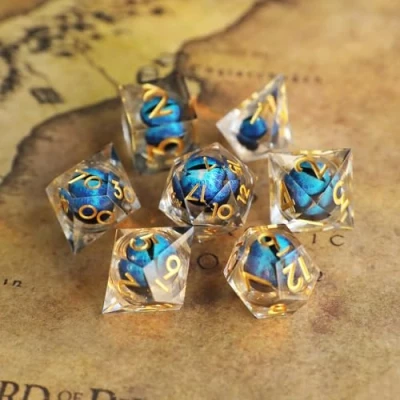 Afbeelding van Elifel DND dobbelstenen set drakenoog polyedrische hars speeldobbelstenen scherpe D &amp; rollenspel voor Dungeons en Dragons RPG MTG Ttrpg Pathfinder D20 D12 D10 D8 D6 D4 met