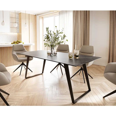 Afbeelding van Eettafel Edge keramiek Laminam® Noir Desir bruin 200x100 metaal schuin zwart