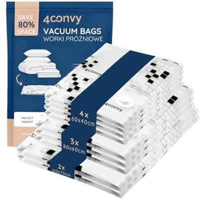 Afbeelding van 4CONVY Stofzuiger vacuümzakken 9 stuks, herbruikbaar kledingzakken voor kleding dekbedden beddengoed kussens vacuüm ruimtebesparende kledingzak