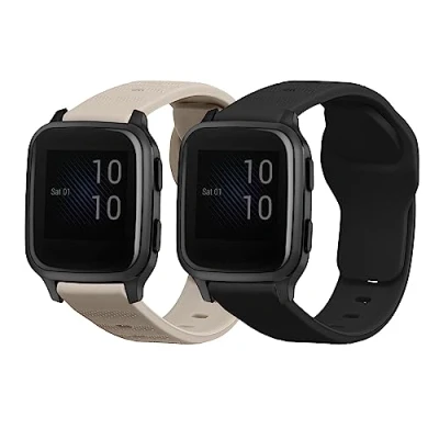 Afbeelding van kwmobile 2x horlogebandjes geschikt voor Garmin Venu Sq Music / bandje Smartwatch bandjes van TPU Activity tracker horloge band in mat zwart beige