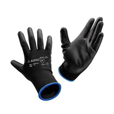 Afbeelding van Zwarte Nylon PU gecoate werkhandschoenen voor bouwers, tuinders, enz By ASPRO SMALL (7) Zwart