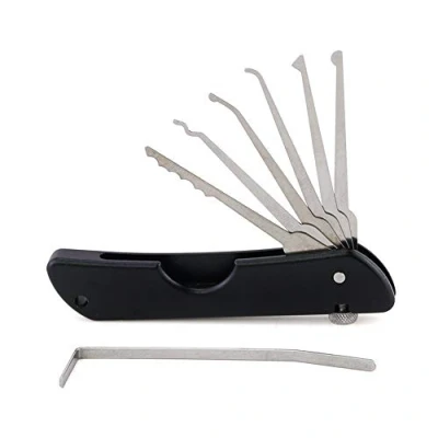 Afbeelding van Loboo Idea Draagbare Opvouwbare Snelle Opener Lockpick Tool, Jackknife Single Hook Picks Slotenmaker RVS 7 in 1 Vouwen Multitool met Veilig