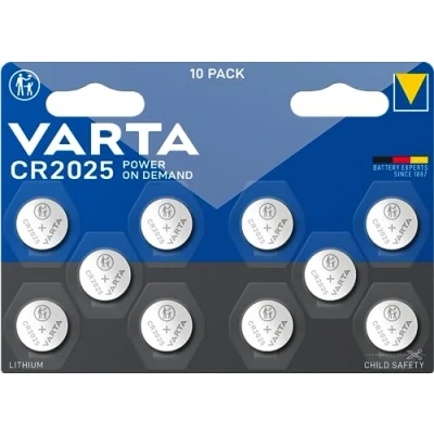 Afbeelding van VARTA Batterijen Knoopcellen CR2025, verpakking van 10, Power on Demand, Lithium, 3V, kindveilige verpakking, voor Smart Home apparaten, autosleutels [Exclusief bij Amazon]