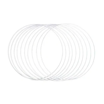 Afbeelding van Rayher Metalen ringen, 10 stuks, 20 cm ø, wit gecoat, dikte ca. 3 mm, draadringen om te knutselen, voor wikkeltechniek, dromenvanger, bloemistiek, bruiloftskrans, hoepels, 25215102